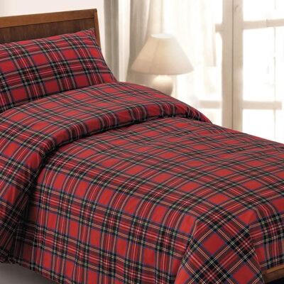 Dorian Home, Parure de lit double 200 x 210 cm, 100 % coton doux et pur, fabriquée en Italie, motif écossais rouge
