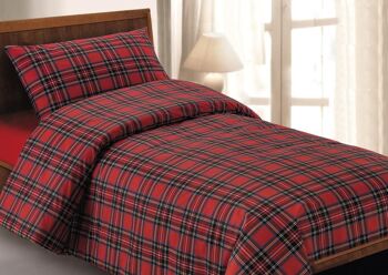 Dorian Home, Parure de lit double 200 x 210 cm, 100 % coton doux et pur, fabriquée en Italie, motif écossais rouge 1