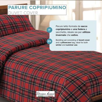 Dorian Home, Parure de lit double 200 x 210 cm, 100 % coton doux et pur, fabriquée en Italie, motif écossais rouge 2