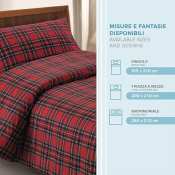 Dorian Home, Parure de lit double 200 x 210 cm, 100 % coton doux et pur, fabriquée en Italie, motif écossais rouge 3