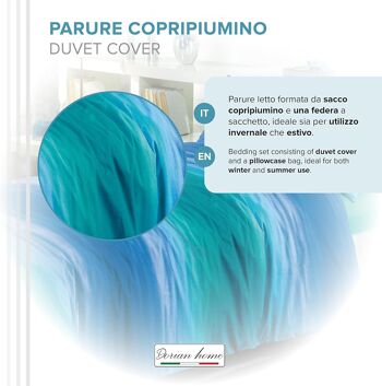 Dorian Home, Parure de lit double 200 x 210, 100 % coton doux et pur, fabriquée en Italie, motif bleu émeraude 2