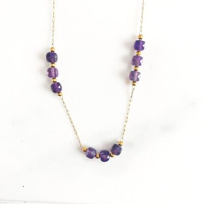 Purple sunstone cube necklace