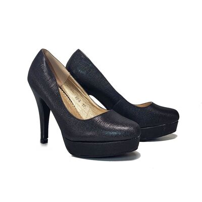 Chaussures femme - Escarpins noirs pailletés à talons hauts