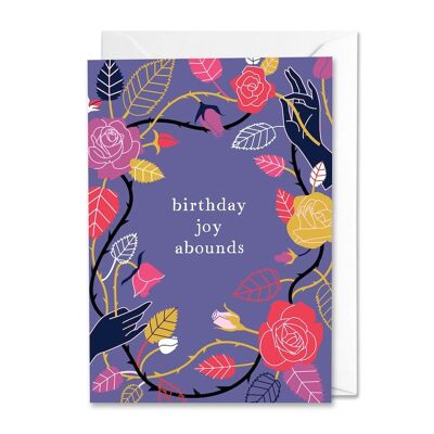 Geburtstagskarte mit Blumenmotiv „Birthday Joy Abounds“.