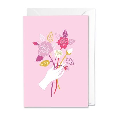 Carte de voeux rose bouquet de mariage
