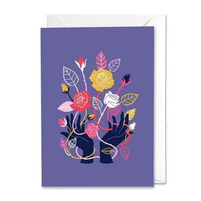 Carte de vœux mains et roses