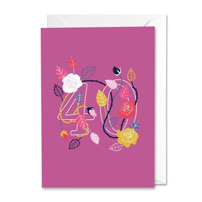 Tarjeta de felicitación floral para 40 años