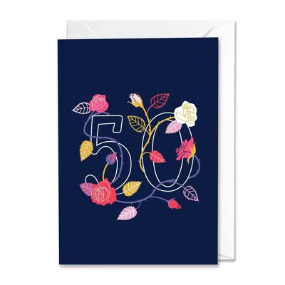 Tarjeta de felicitación floral para 50 años