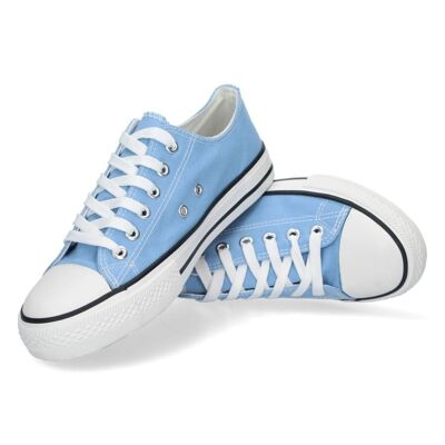 Sneaker plate en toile avec lacets en bleu