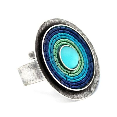 India Antik Ring 01 - grande bague avec incrustations colorées