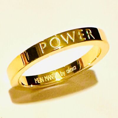 P O W E R, ring stainless steel gold