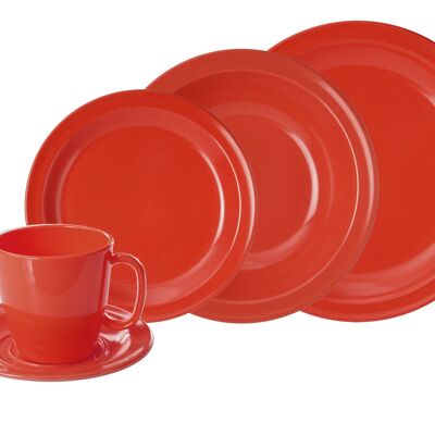 Service de table en mélamine rouge, 2 pièces, 10 pièces dans un sachet PE
