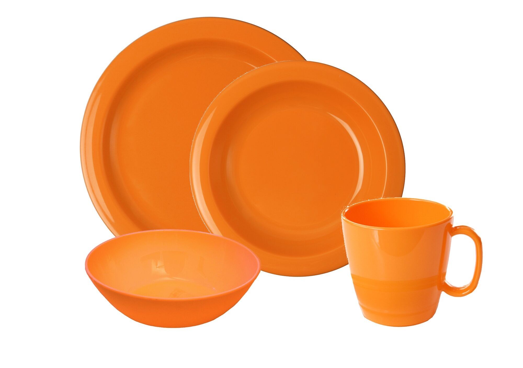 2er PBT-Frühstücksgeschirr-Set orange 8-teilig im PE-Beutel