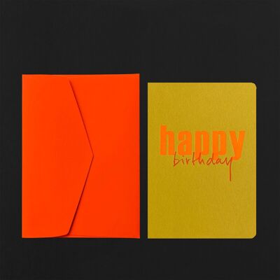 HAPPY BIRTHDAY Bananenpostkarte + fluoreszierender orangefarbener Umschlag