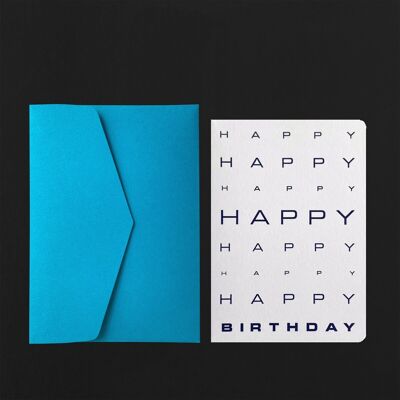 Carte postale HAPPY HAPPY HAPPY BIRTHDAY + enveloppe bleuet