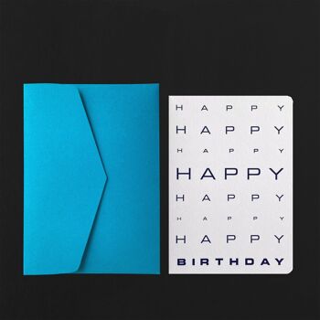 Carte postale HAPPY HAPPY HAPPY BIRTHDAY + enveloppe bleuet