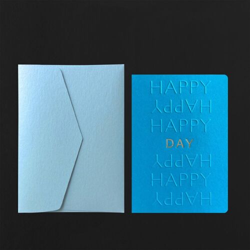 Carte postale HAPPY HAPPY DAY gaufrage dorure + enveloppe aqua
