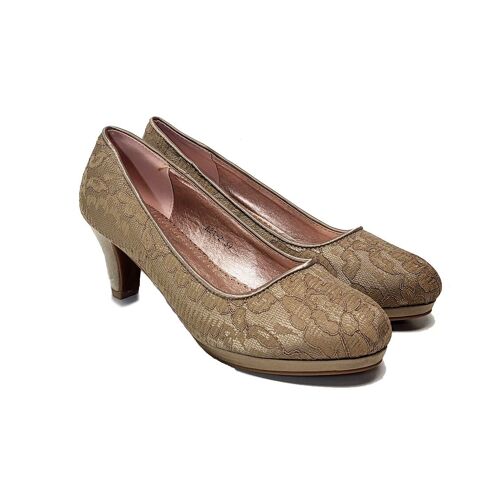 Women's shoes - Khaki lace court shoes with heels