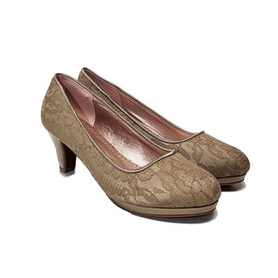 Women's shoes - Khaki lace court shoes with heels
