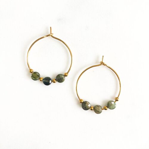 Boucles d'oreilles galets kaki tourmaline