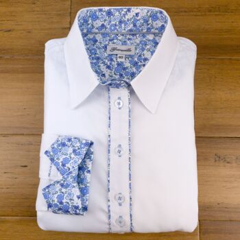 Chemise Oxford blanche Grenouille avec détail floral bleu et gris 1