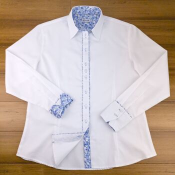 Chemise Oxford blanche Grenouille avec détail floral bleu et gris 3