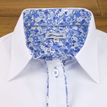 Chemise Oxford blanche Grenouille avec détail floral bleu et gris 5