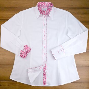 Chemise Oxford blanche Grenouille avec détail floral rose et gris 3