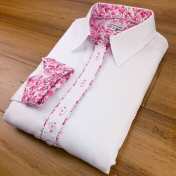 Chemise Oxford blanche Grenouille avec détail floral rose et gris 4