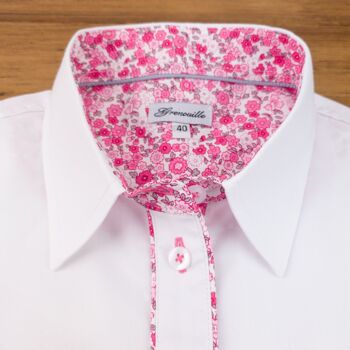 Chemise Oxford blanche Grenouille avec détail floral rose et gris 5