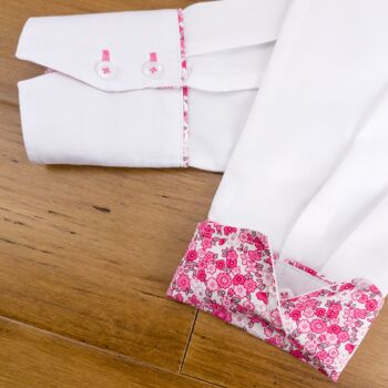 Chemise Oxford blanche Grenouille avec détail floral rose et gris 6