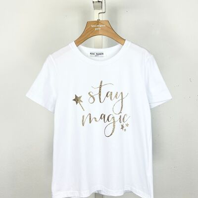 Cotton T-shirt with glitter message for girls