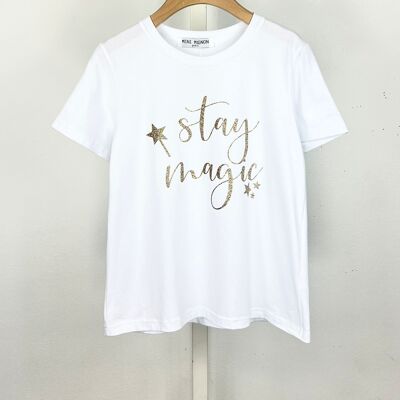 Cotton T-shirt with glitter message for girls