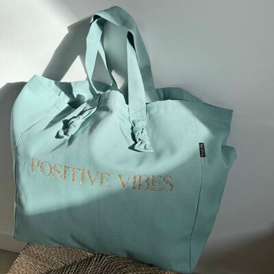 “Positive Vibes” Tote Bag in Caribbean Blue
