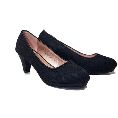 Zapatos mujer - Salón de encaje negro con tacón