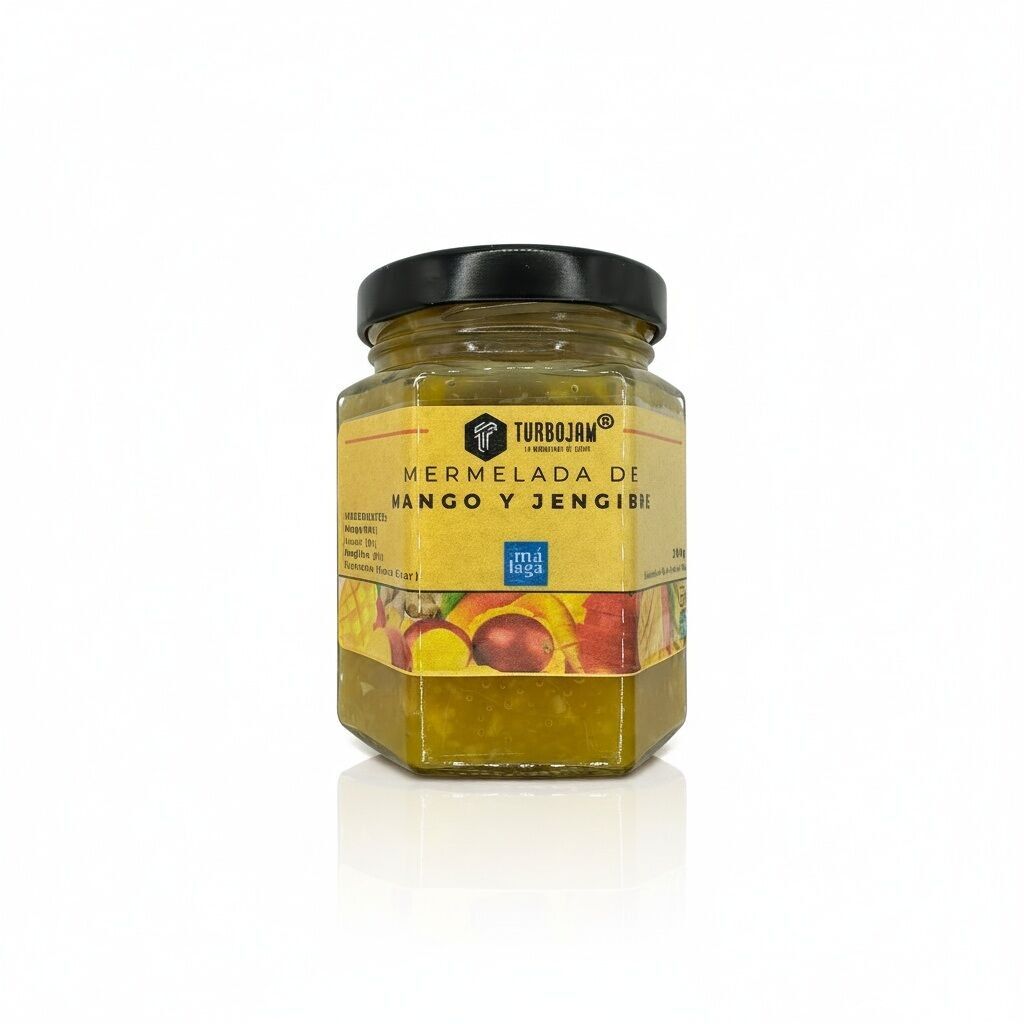 Confettura naturale di mango e zenzero 90% frutta. Contenuto di zucchero ridotto (solo l'8%)