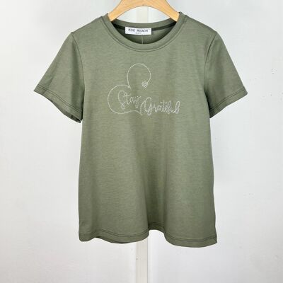 Cotton T-shirt with rhinestone message for girls