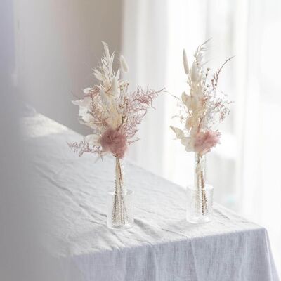Bouquet de fleurs séchées mini - décoration de table rose blanc
