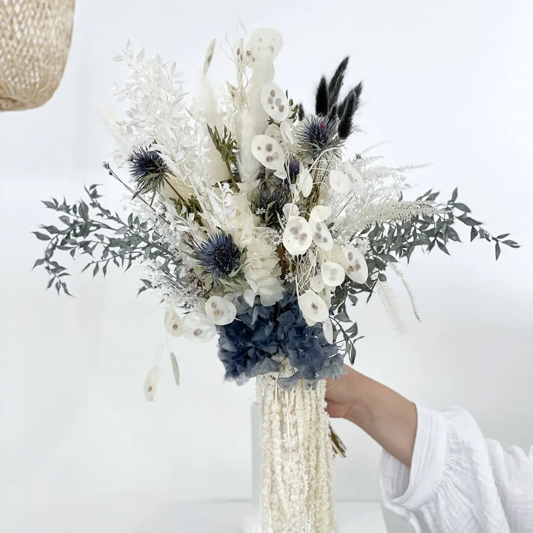 Achat Bouquet de mariée cascade fleurs séchées herbe de pampa blanc ...