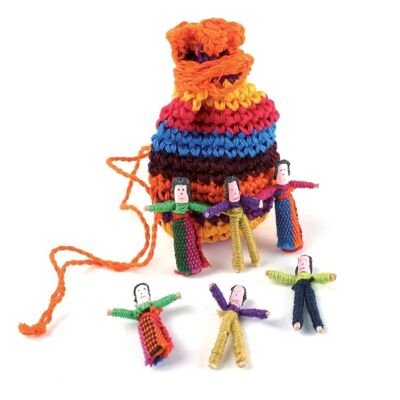 Worry bag with 6 worry dolls