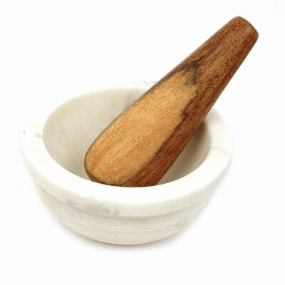 Mortar with pestle // marble, acacia wood