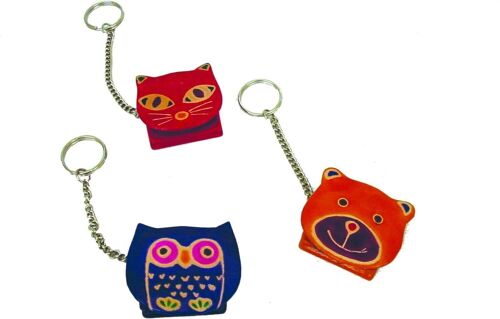 Mini-Lederportemonnaie mit Schlüsselring // Eule, Bär oder Katze