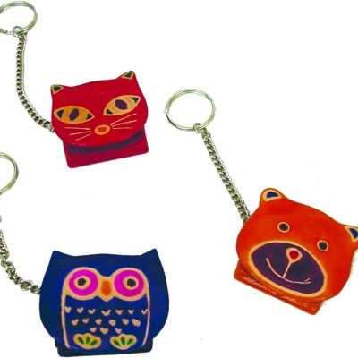 Mini leather wallet with key ring // owl, bear or cat