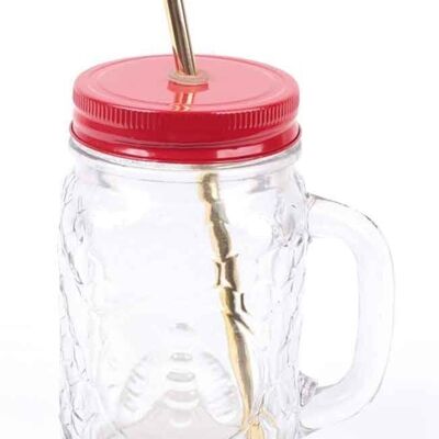 Lemonade glass with lid "honeycomb" // red