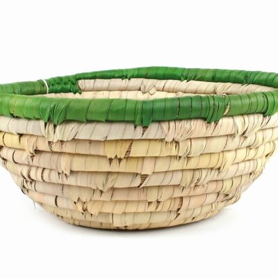 Cesta de hoja de palmera datilera // natural con borde verde