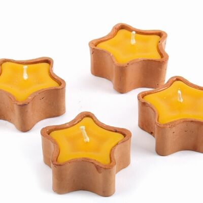 Candle "Star" in a terracotta pot // Yellow