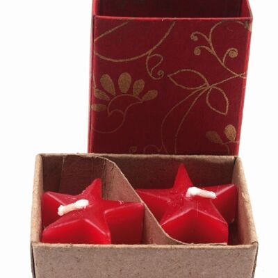 2 mini star candles in a decorative box