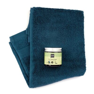 Set benessere “Classic Olive” con asciugamano ospite,