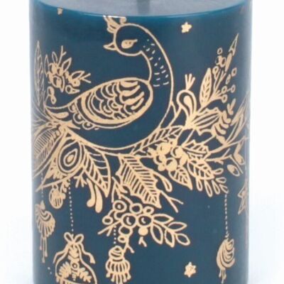 Pillar candle "Peacock" // blue/gold // 7 x 10 cm