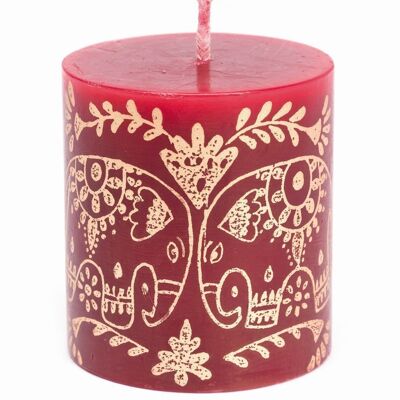 Pillar candle "Elephant" // red/gold // 5.5 x 6.5 cm